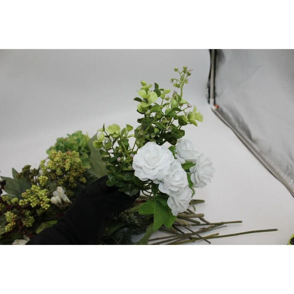 Farmhouse Spring Floral Bouquet ~20 Stems Lot Faux Flowers Cotton White Ivory